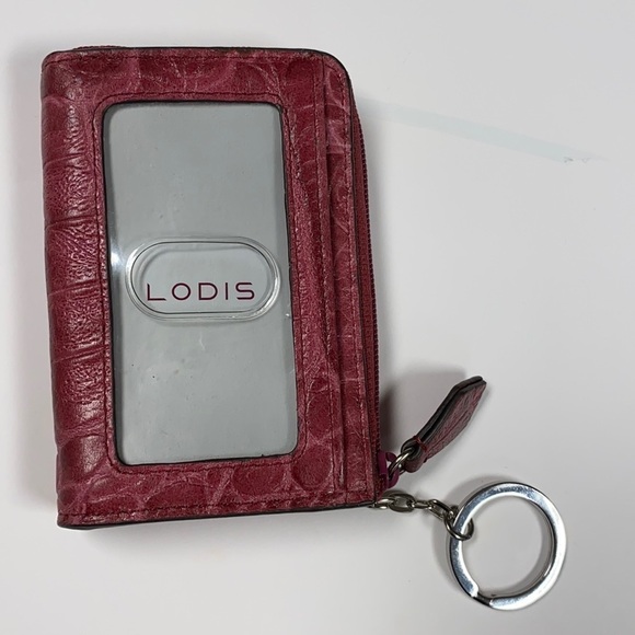Lodis Pink Croc Embossed Credit Card Key Wallet - Picture 1 of 11